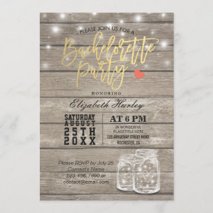 Invitation Bois rustique & Mason Jar Éclairage Bachelorette