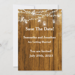 Invitation Bois Rustique Mason Jar Feux de pendage Enregistre