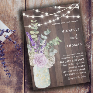 Invitation Bois rustique Mason Jar & Mariage Floral