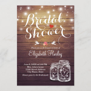 Invitation Bois rustique Mason Jar String Fête des mariées