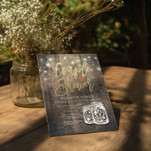 Invitation Bois rustique Mason Jar String Lumières Couple Dou