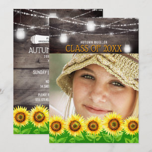 Invitation Bois rustique Mason Jarres Tournesol Photo Graduat