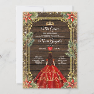 Invitation Bois rustique Noël Rouge Princesse Mis Quince
