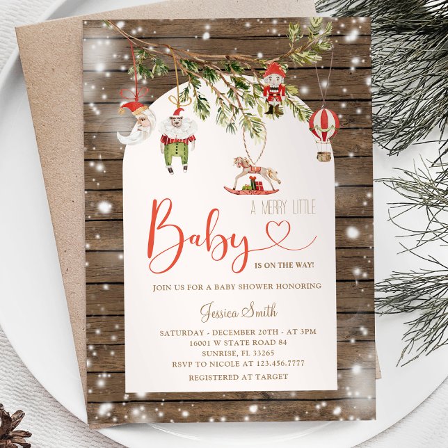 Invitation Bois rustique Noël Un joli petit Baby shower (Créateur téléchargé)