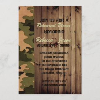Invitation bois rustique ouest Camo Mariage dîner de répétiti