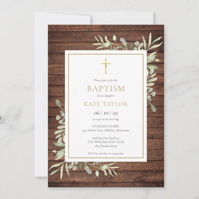 Invitation Bois rustique Pays Verdure Baptême Baptême Baptême (Devant)