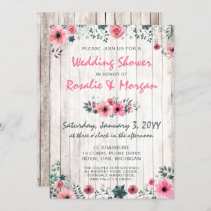 Invitation Bois rustique Rose  douche Mariage campagnard