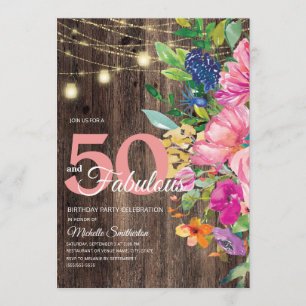 Invitation Bois rustique rose Floral Lumières 50 Fabuleux