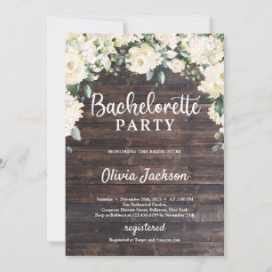 Invitation Bois rustique roses blanches hydrangeas bacheloret