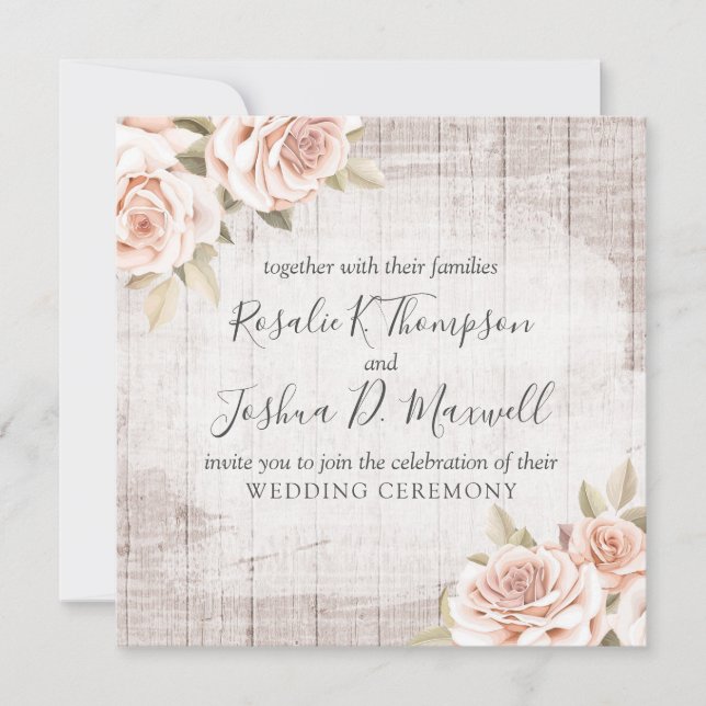 Invitation Bois rustique & Roses romantiques Shabby Chic Mari (Devant)