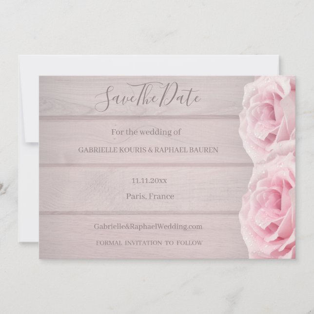 Invitation Bois rustique Roses Roses Roses Vraies Roses Sauve (Devant)