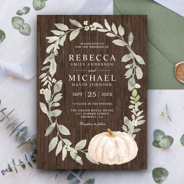 Invitation Bois rustique Sage vert Mariage Citrouille blanc (Créateur téléchargé)