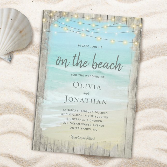 Invitation Bois Rustique Sur La Plage Chaîne Mariage (Créateur téléchargé)