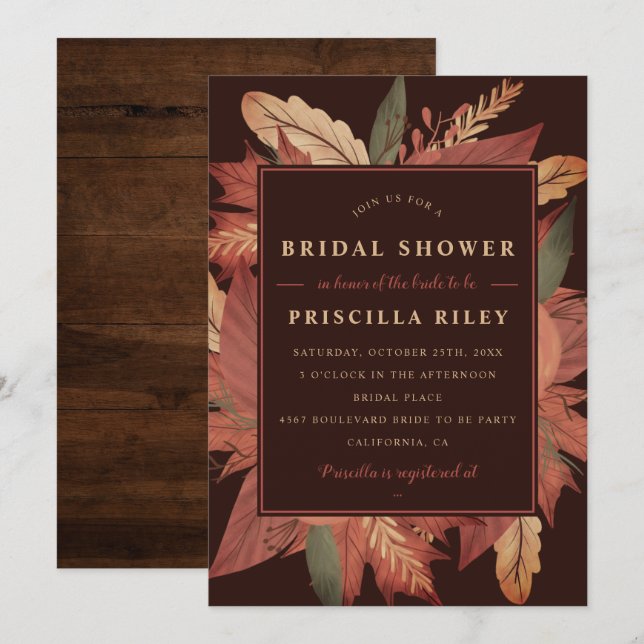 Invitation Bois rustique tombeau brun douche nuptiale (Devant / Derrière)
