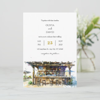 Invitation Bois Rustique Tropical Tiki Bar Plage Mariage