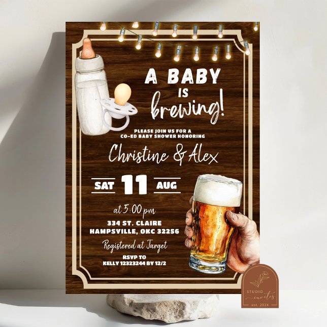 Invitation Bois rustique un bébé est en train de bewing co-ed (Créateur téléchargé)