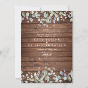 Invitation Bois rustique Verdure Aquarelle Mariage Floral