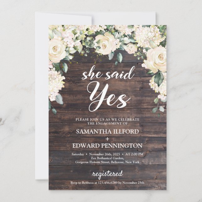 Invitation Bois rustique verdure blanc rose boho elle a dit o (Devant)