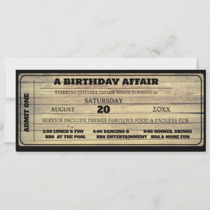Invitation Bois rustique Vintage noir Billet d'anniversaire p