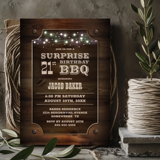 Invitation Bois Surprise 21e anniversaire BBQ (Créateur téléchargé)