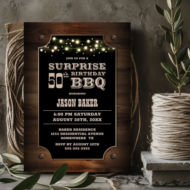 Invitation Bois Surprise 50e anniversaire BBQ (Créateur téléchargé)