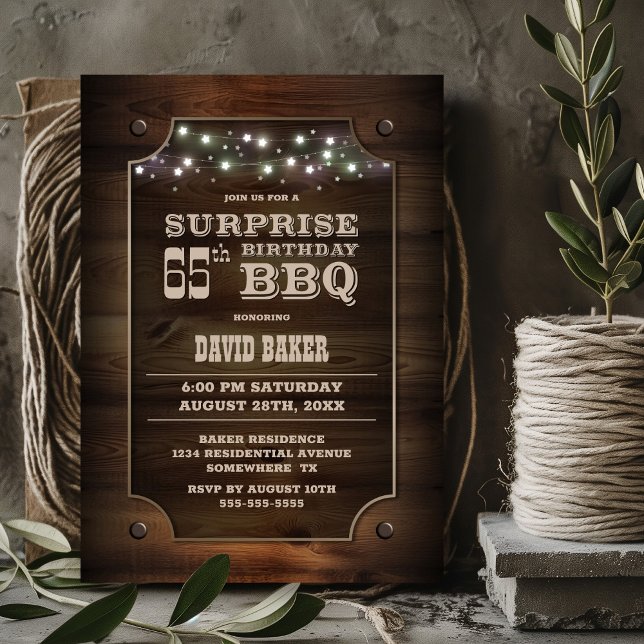 Invitation Bois Surprise 65e anniversaire BBQ (Créateur téléchargé)
