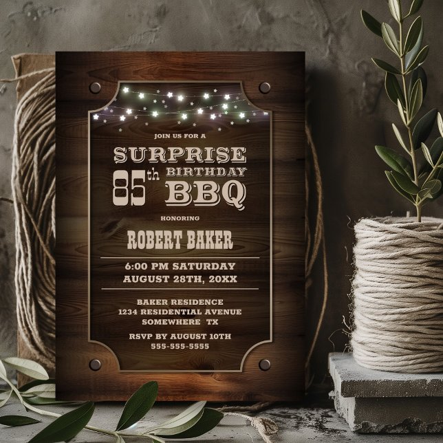 Invitation Bois Surprise 85e anniversaire BBQ (Créateur téléchargé)