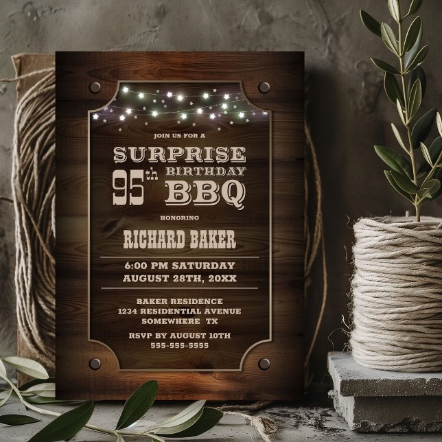 Invitation Bois Surprise 95e anniversaire BBQ (Créateur téléchargé)