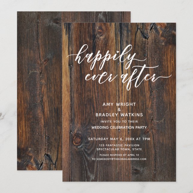 Invitation Bois Texturé Écriture Manuscrite À Tout Jamais (Devant / Derrière)