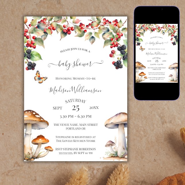 Invitation Bois Toadstool Champignons Baby shower d'automne (Créateur téléchargé)