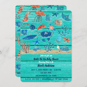 Invitation Bois Turquoise rustique et sous la mer Amis Whimsi