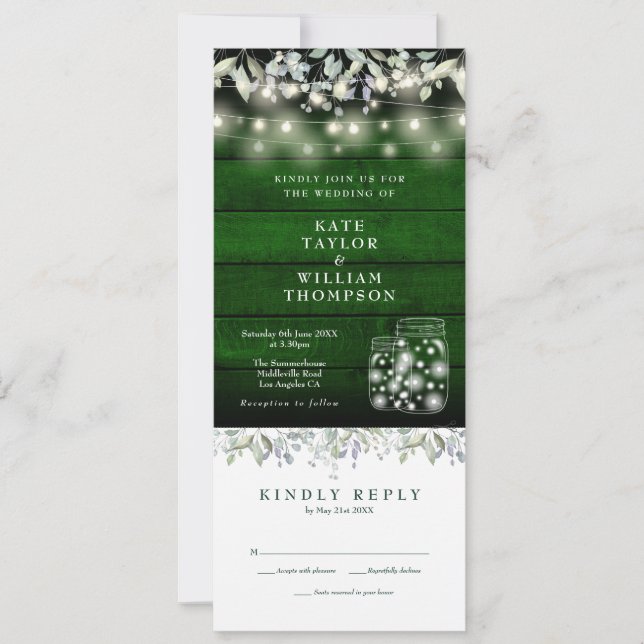 Invitation Bois Vert Floral Mason Jarres Tout En Un Mariage (Devant)