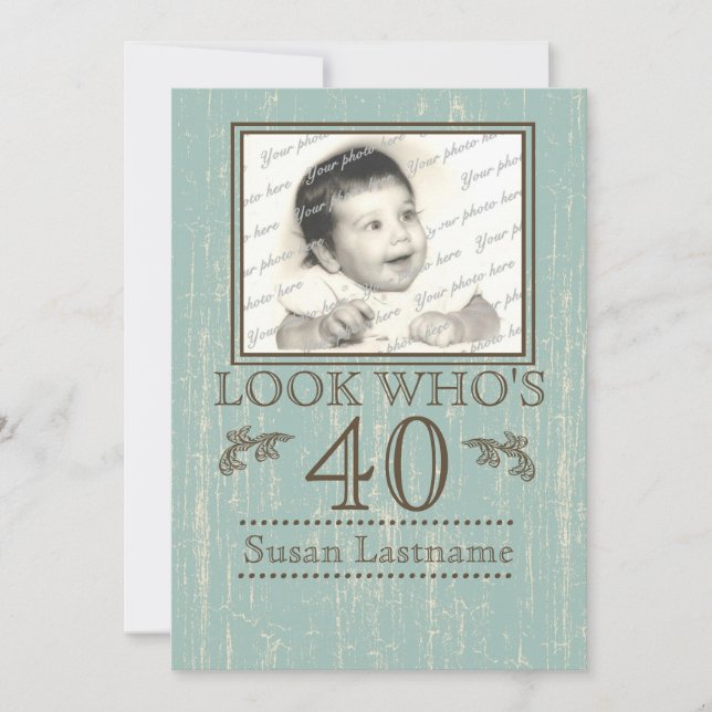Invitation Bois vieilli 40e anniversaire Photo (Devant)