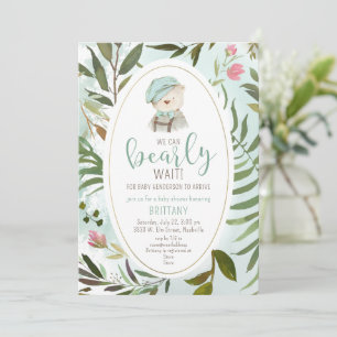 Invitation Bois Vintage verdure Baby shower Ours en tourbe