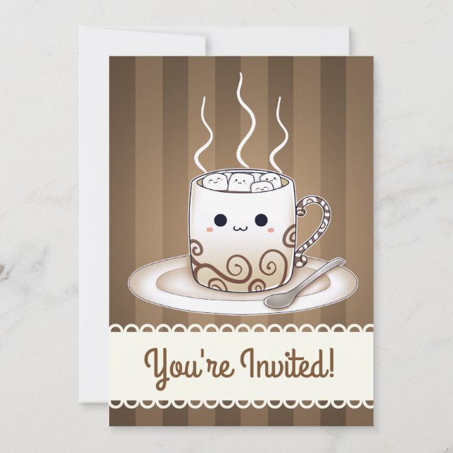 Invitation Boisson de Chaud-Chocolat de guimauves de Kawaii (Dos)