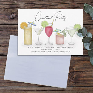 Invitation Boissons Cocktails Aquarelle Simple Fun Whimsique