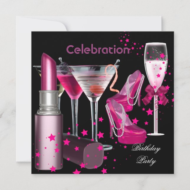 Invitation Boissons de Champagne Rose pour la fête d'annivers (Devant)
