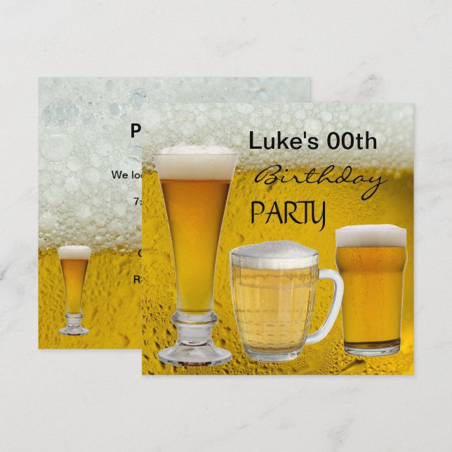 Invitation Boissons de fête d'anniversaire pour hommes de tou (Devant / Derrière)