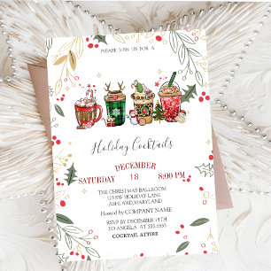 Invitation Boissons de Noël Cocktail de la société de houx de