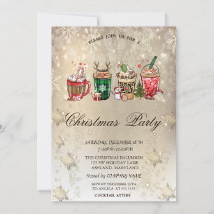 Invitation Boissons de Noël Flocons de neige Or Noël