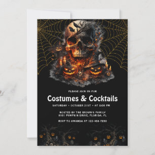 Invitation Boissons et Costumes de Crâne Gothique Halloween P