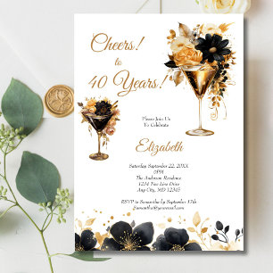 Invitation Boissons Florales Cocktails Or Noir 40e Anniversai