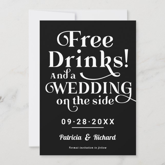 Invitation Boissons Gratuites Amusant Mariage Décontracté Enr (Devant)