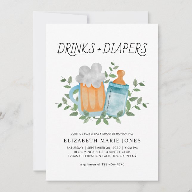 Invitation Boissons modernes et Diapers Baby shower de boutei (Devant)