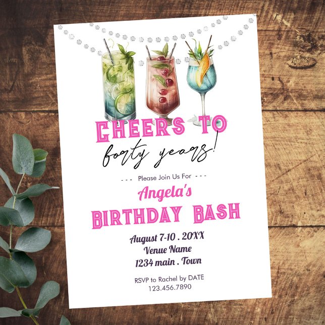 Invitation Boissons tropicales Cheers à 40 ans Anniversaire a (Créateur téléchargé)