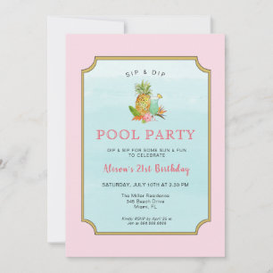 Invitation Boissons tropicales Piscine fête Anniversaire