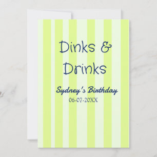 Invitation boissons & verres rayé vert nom date anniversaire