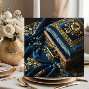 Invitation Boîte à bijoux en acier bleu or vintage pour anniv