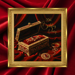 Invitation Boîte à bijoux rouge cadre doré vintage pour anniv