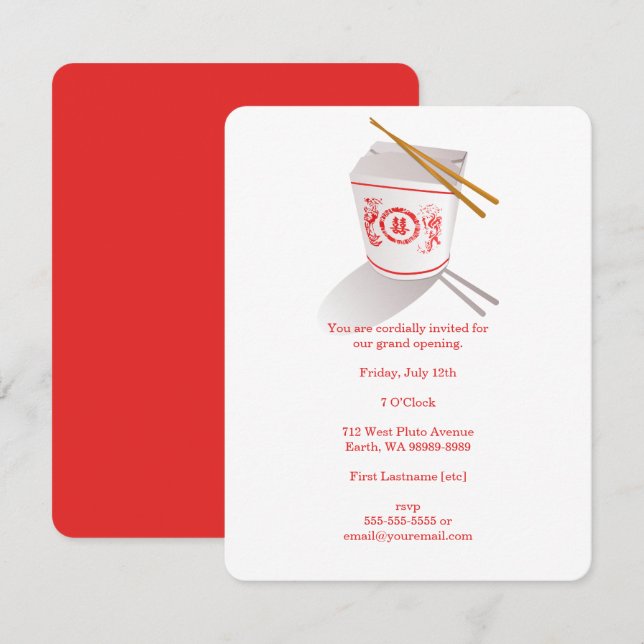 Invitation Boite à emporter du restaurant chinois (Devant / Derrière)
